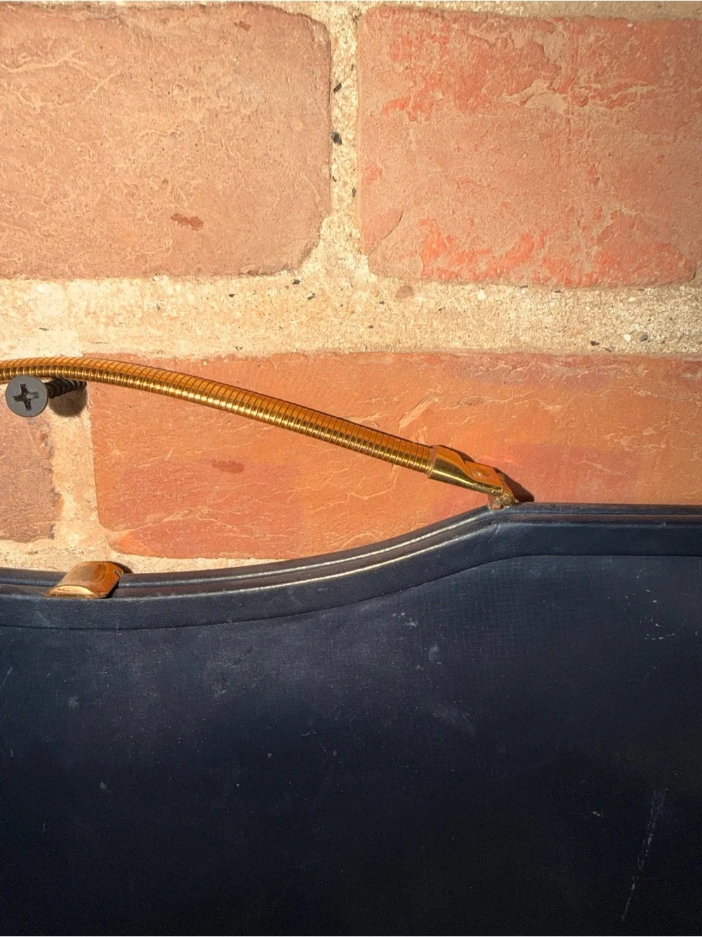 Blue Leather Wristlet Clutch with Gold-Tone Handle